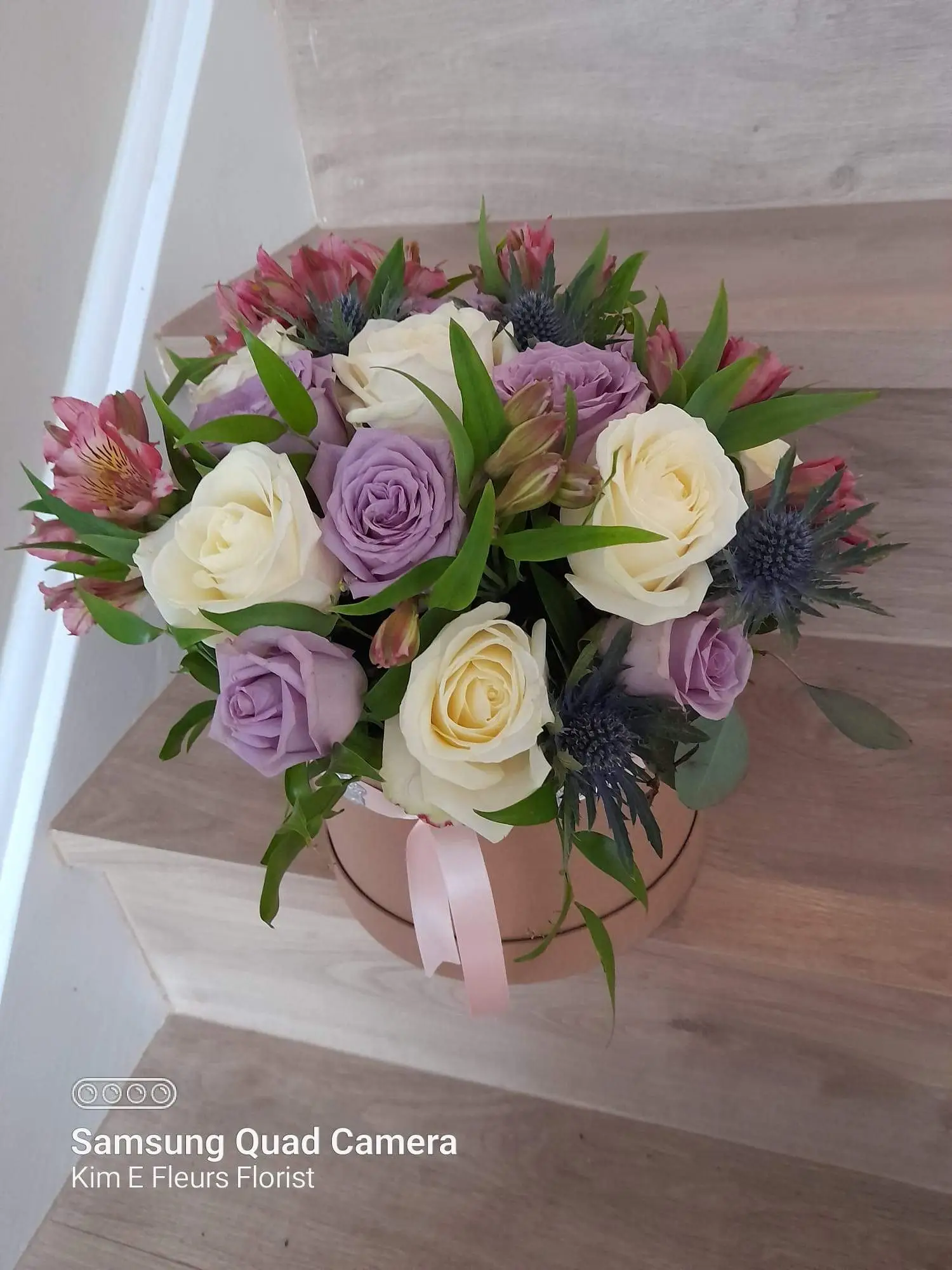 lilac and white roses hatbox1