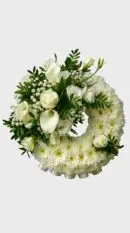 wreath ring with white roses and lilies from your sidcup florist