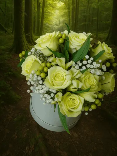 Soft green roses and alstromeria