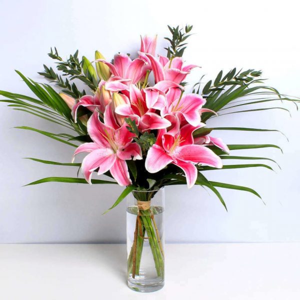 Pink Lillies in a Vase Delivered dartford florist