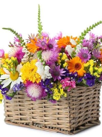 dartford florist Wicker basket with beautiful wild flowers dartford florist