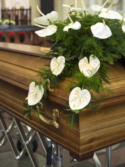 White Tropical Coffin Spray