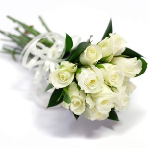 White rose flower bouquet or wedding posy, isolated background, shadow