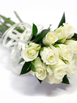 White rose flower bouquet or wedding posy, isolated background, shadow