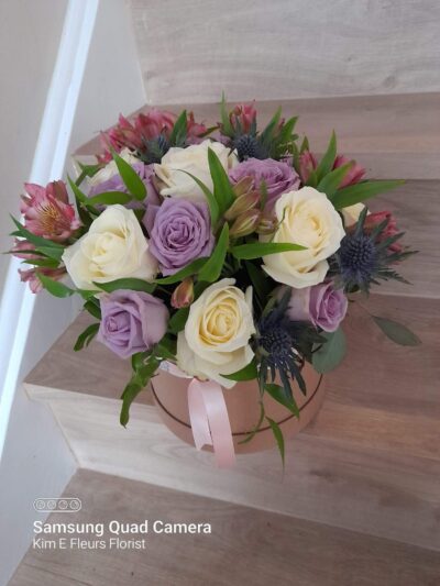 lilac and white roses hatbox1
