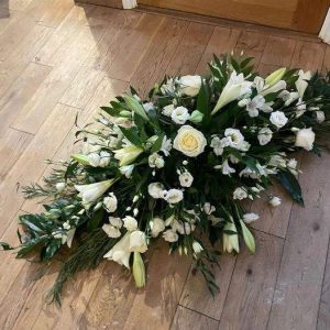 White Rose and Lily Coffin Spray
