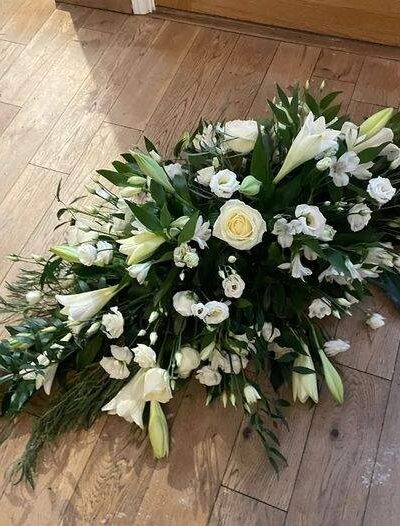 White Rose and Lily Coffin Spray