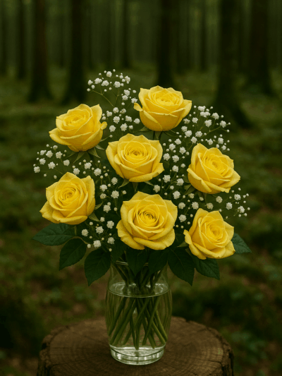 Sunshine Yellow Roses – Elegant Vase of Six