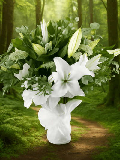 Luxury White Bouquet – Elegant Lilies & Seasonal Foliage