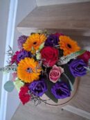 Lovely Bold Hatbox – Vibrant Mixed Flower Arrangement