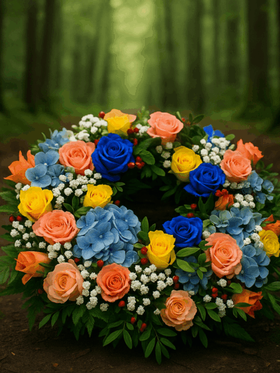 Bold and beautiful luxury funeral wreath available for delivery in Sidcup