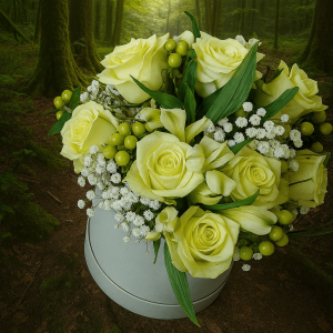 Soft green roses and alstromeria