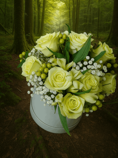 Soft green roses and alstromeria