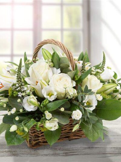 Serenity white flower basket available for delivery in Sidcup