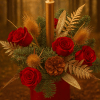 red and gold christmas table flowers, christmas table flowers