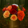red and orange rose hatbox, hatbox flowers, sidcup florist