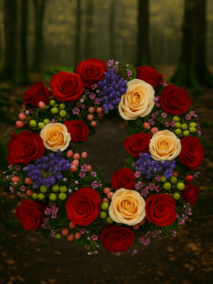 red and orange wreath funeral wreath