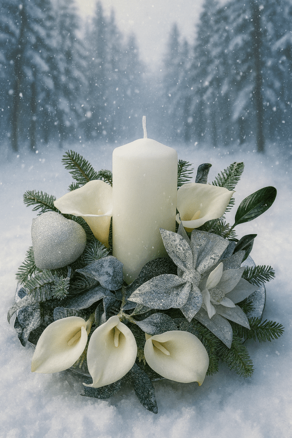 silver crimbo silver table display, christmas table display