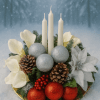 Christmas Cheer Floral Display – Silver & White Flowers with Candles, Baubles & Cones